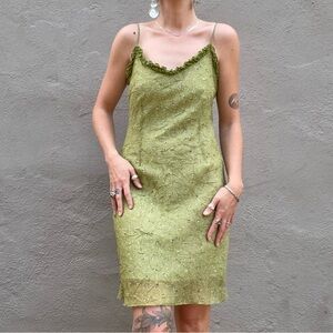 Vintage 90s Green Floral Slip Dress
